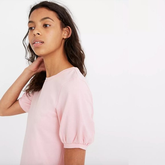 Madewell Dreamy Pink Puff Sleeve Cotton Knit Tee - Picture 4 of 10